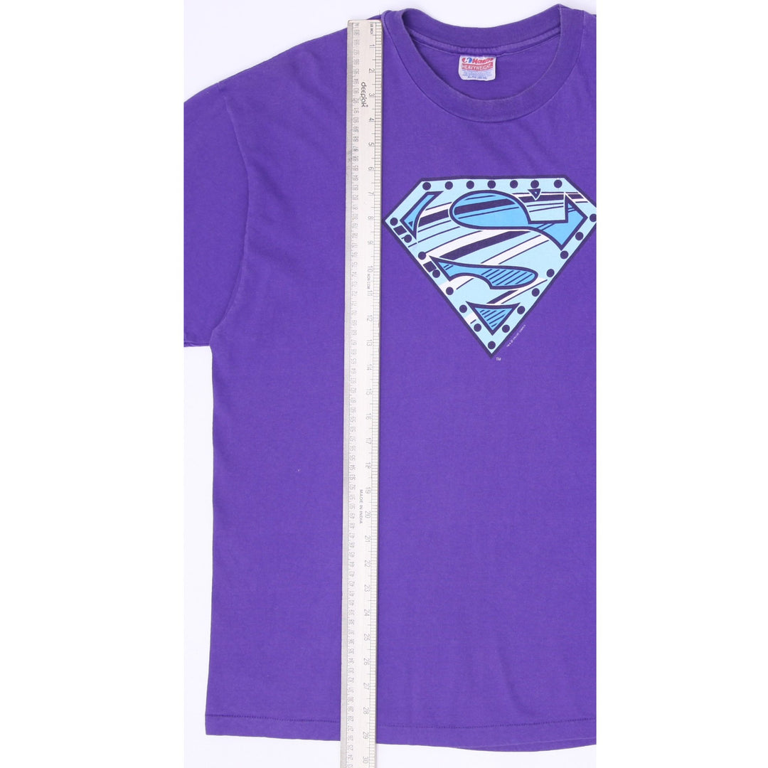Vintage 90s Hanes Heavyweight Superman Shield Graphic T-Shirt Purple XL