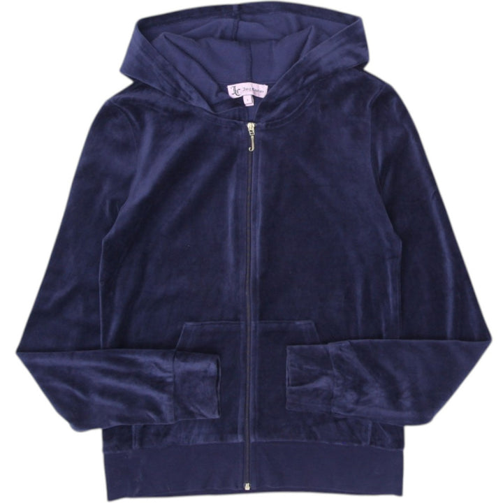 Y2K Ladies Juicy Couture Hoodie Navy Velour Full Zip Small