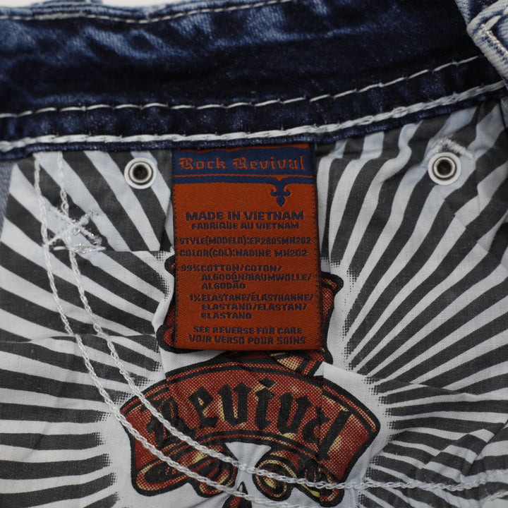 Y2K Ladies Rock Revival Nadine Denim Shorts Blue Distressed Mid Rise