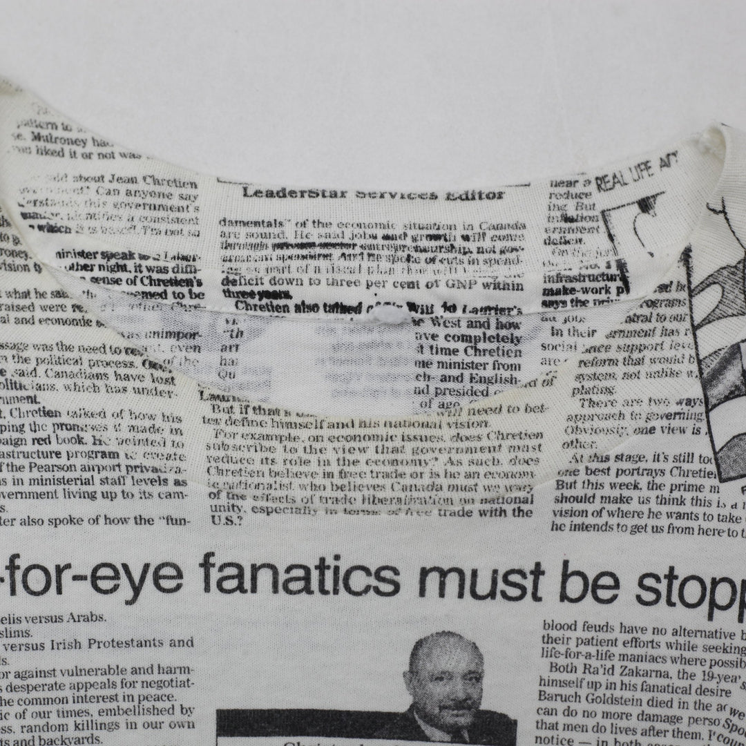 Vintage T-Shirt White Newspaper Print Graphic Single Stitch | Migration_T-Shirts - Back View | Fashion Rerun