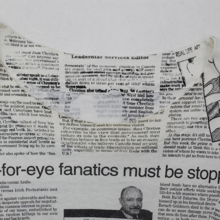 Vintage T-Shirt White Newspaper Print Graphic Single Stitch | Migration_T-Shirts - Back View | Fashion Rerun