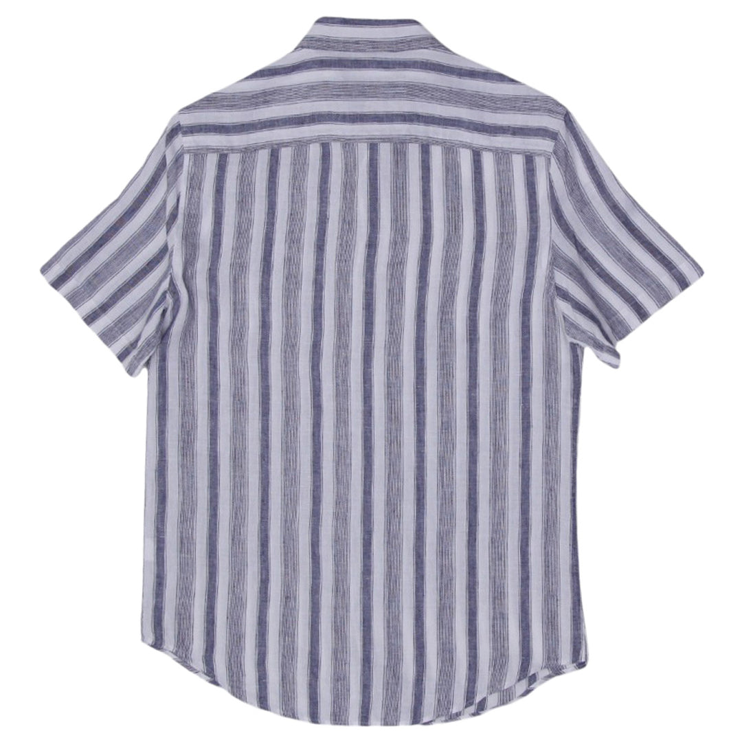 Mens Black Brown 100% Linen Slim Fit Striped Shirt