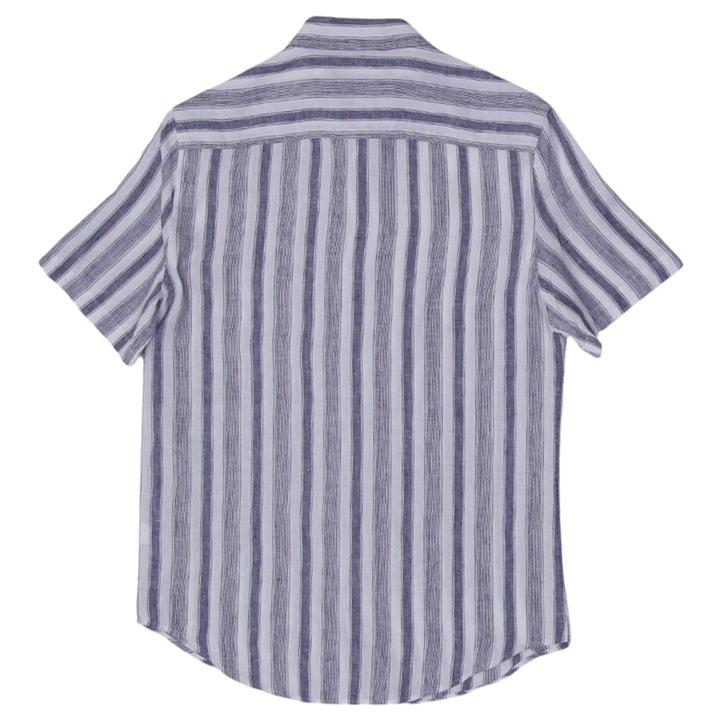 Mens Black Brown 100% Linen Slim Fit Striped Shirt