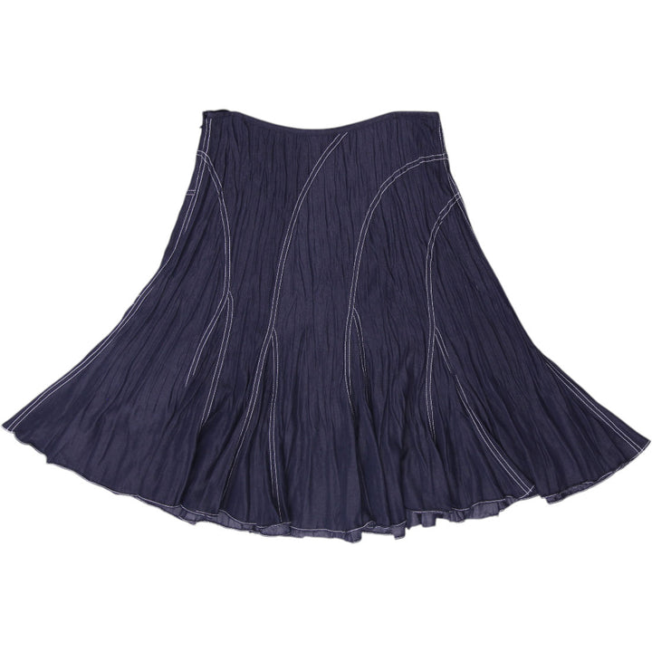Y2K Ladies Simon Chang Crinkle Paneled Midi Skirt with White Contrast Stitching