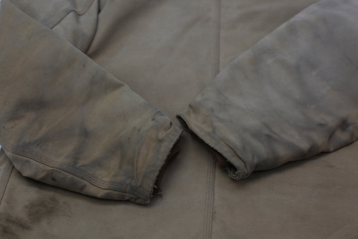 Vintage 90s Carhartt Distressed Jacket Arctic Quilt Lined Canvas Brown Beige Coat
