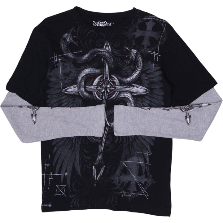 Y2K Mens MMA Elite Black Long Sleeve Graphic T-Shirt