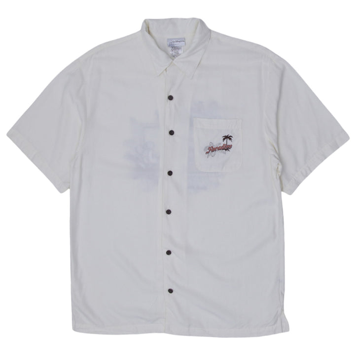 Mens Disney Ivory Button Up Mickey Mouse Island Paradise Hawaiian Shirt