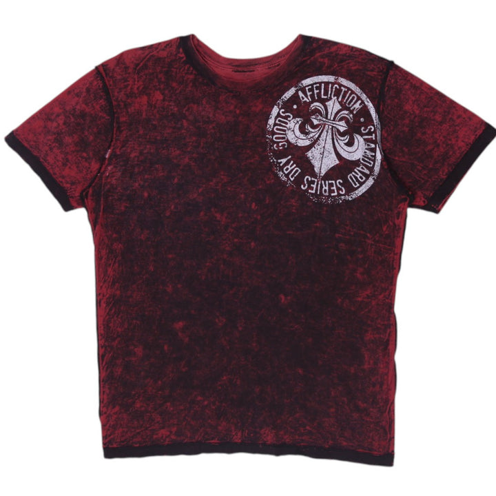Y2K Mens Affliction Standard Series Reversible Graphic Tee Red Black Lava Wash