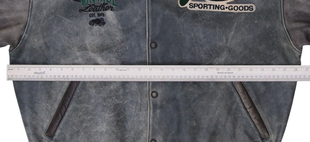 Vintage Roots Sporting Goods Distressed Leather Jacket 3D Embroidery Canada | Migration_Jackets - View 6 | Fashion Rerun