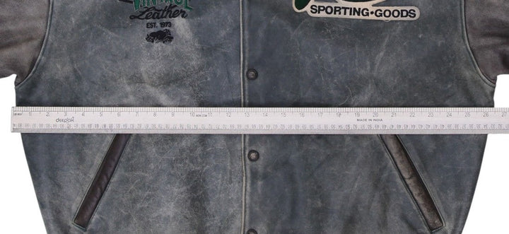 Vintage Roots Sporting Goods Distressed Leather Jacket 3D Embroidery Canada | Migration_Jackets - View 6 | Fashion Rerun