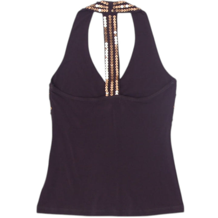 Y2K Ladies Brown Sequin-Embellished Halter Swimwear Top Size S