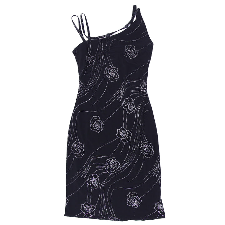 Y2K Ladies Strappy Black Floral Dress