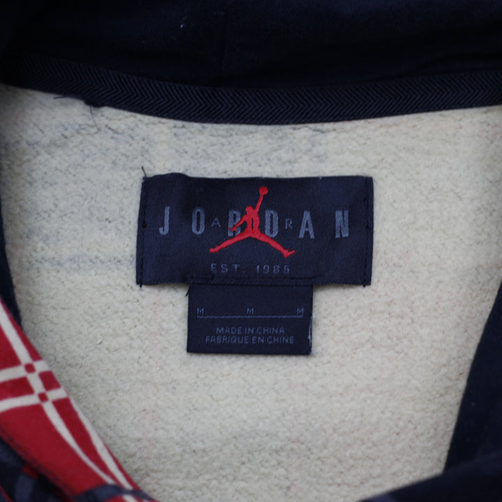 Mens Jordan Hoodie Tartan Plaid Fleece Red Black Checkered Size M