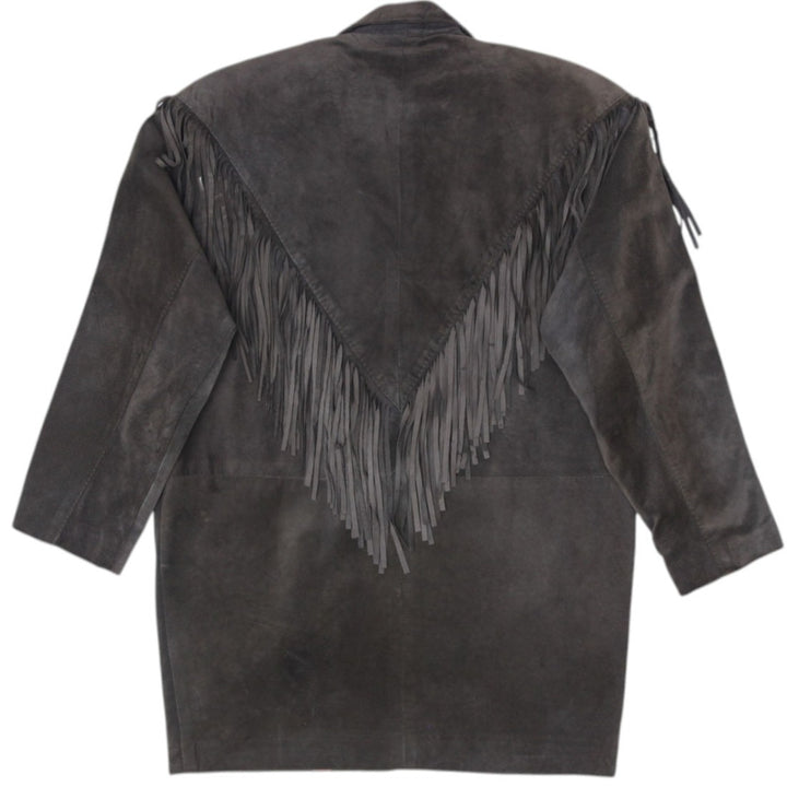 Vintage 90s Dark Green Suede Leather Fringe Western Jacket Size S | Migration_Jackets - Side View | Fashion Rerun