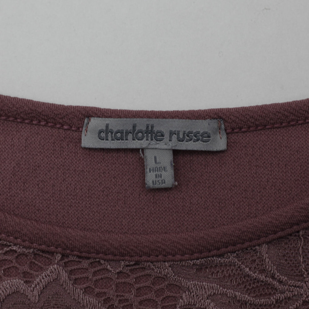 Y2K Ladies Charlotte Russe Sweetheart Sheer Lace Yoke Long-Sleeve Bodysuit Sz L