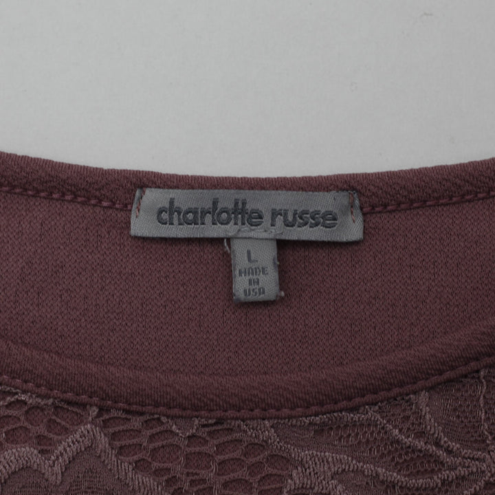 Y2K Ladies Charlotte Russe Sweetheart Sheer Lace Yoke Long-Sleeve Bodysuit Sz L
