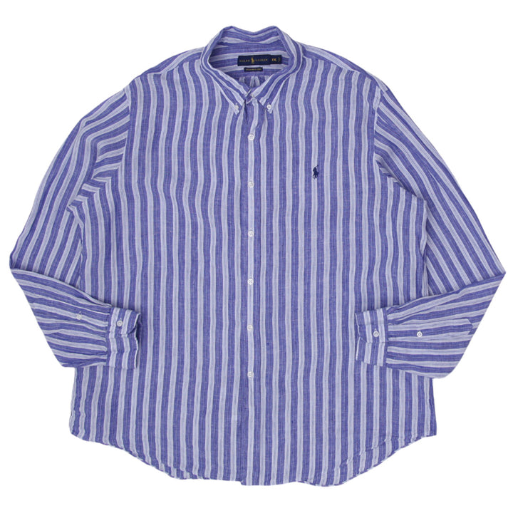 Mens Ralph Lauren Ocean Wash Linen Striped Long Sleeve Shirt