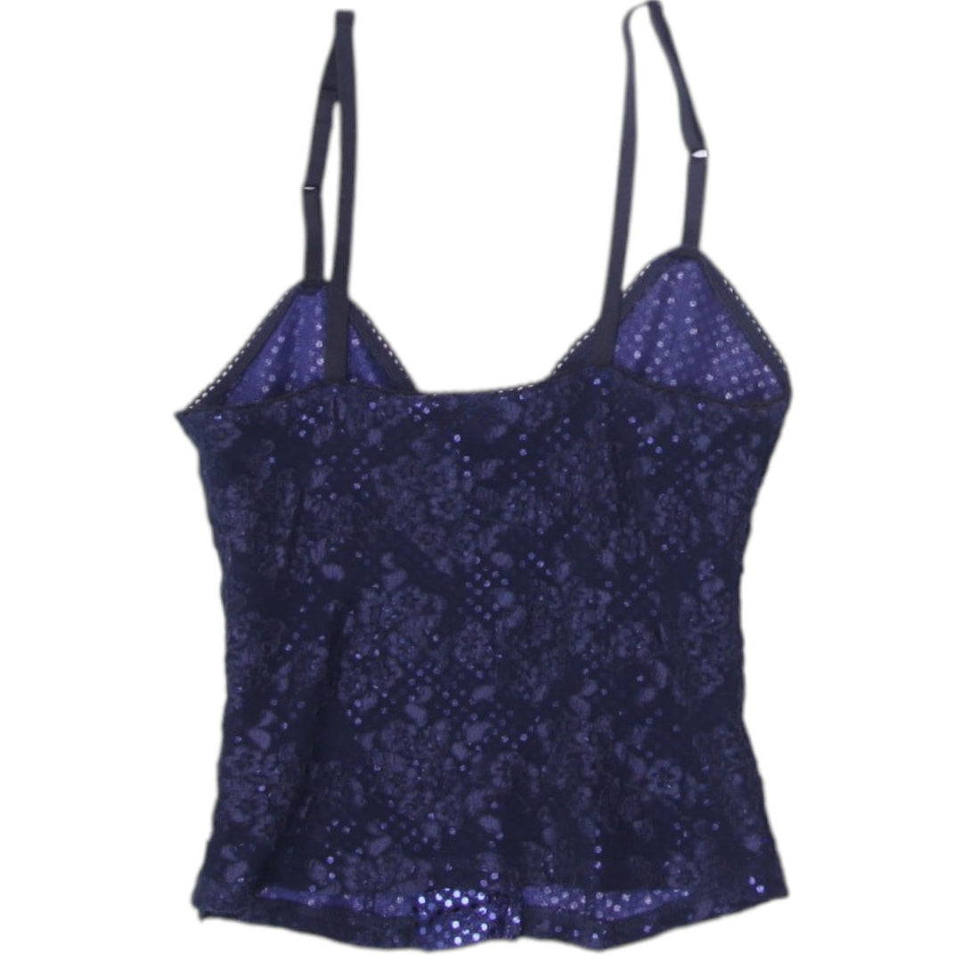 Y2K Ladies Navy Lace V-Neck Strappy Corset Top Size XS