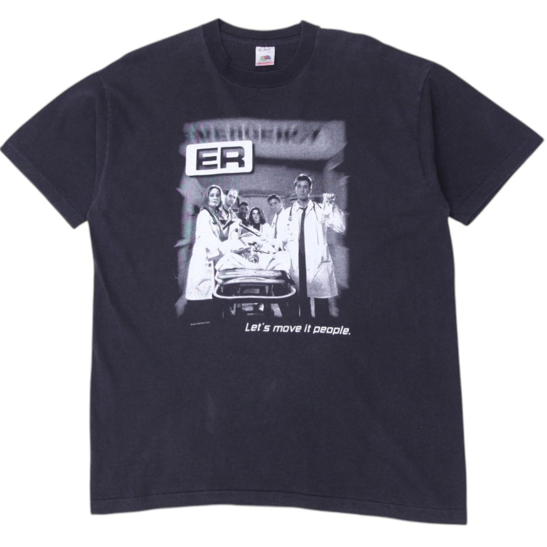 Vintage Fruit of the Loom ER T-Shirt Black Graphic Made In USA Single Stitch XL | Migration_T-Shirts | Fashion Rerun