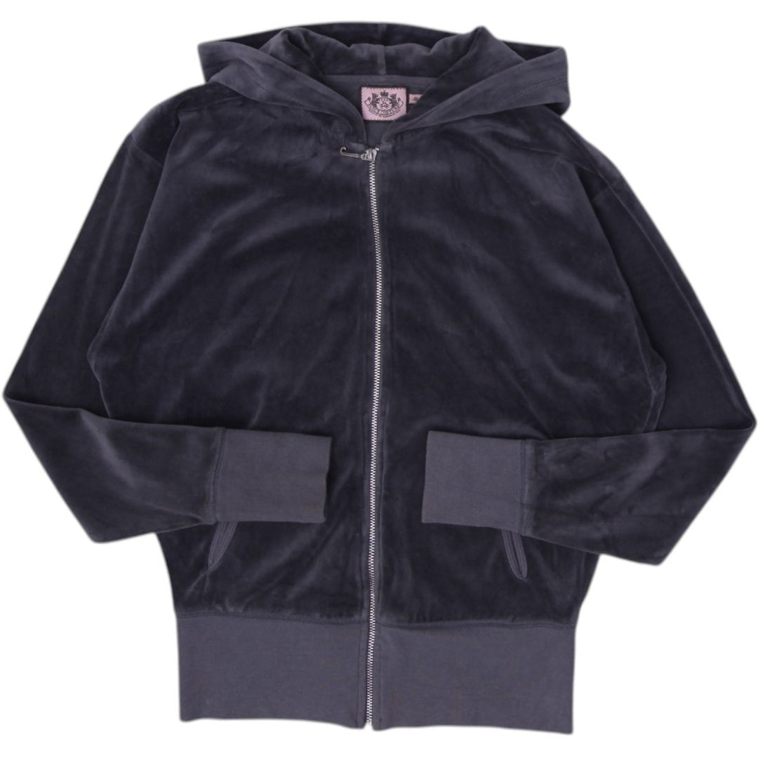 Y2K Ladies Juicy Couture Velour Hoodie Gray Full Zip Rhinestone Jacket Size S | Migration_Jackets | Fashion Rerun