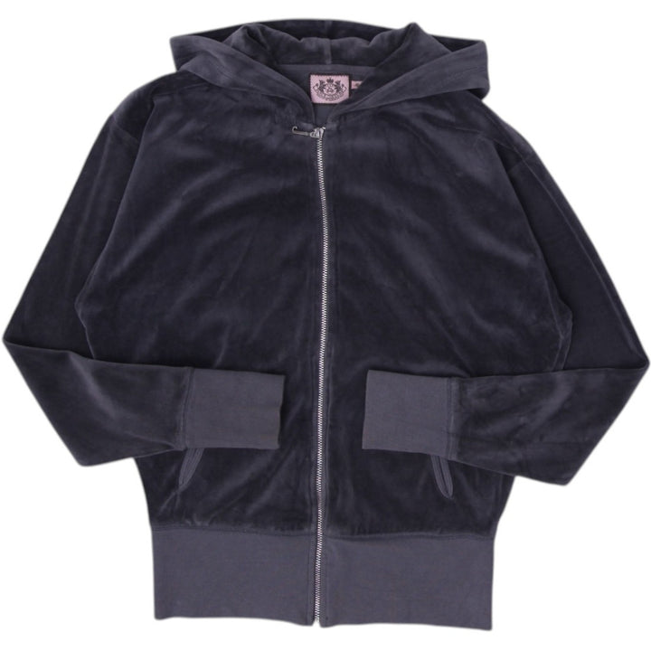 Y2K Ladies Juicy Couture Velour Hoodie Gray Full Zip Rhinestone Jacket Size S | Migration_Jackets | Fashion Rerun