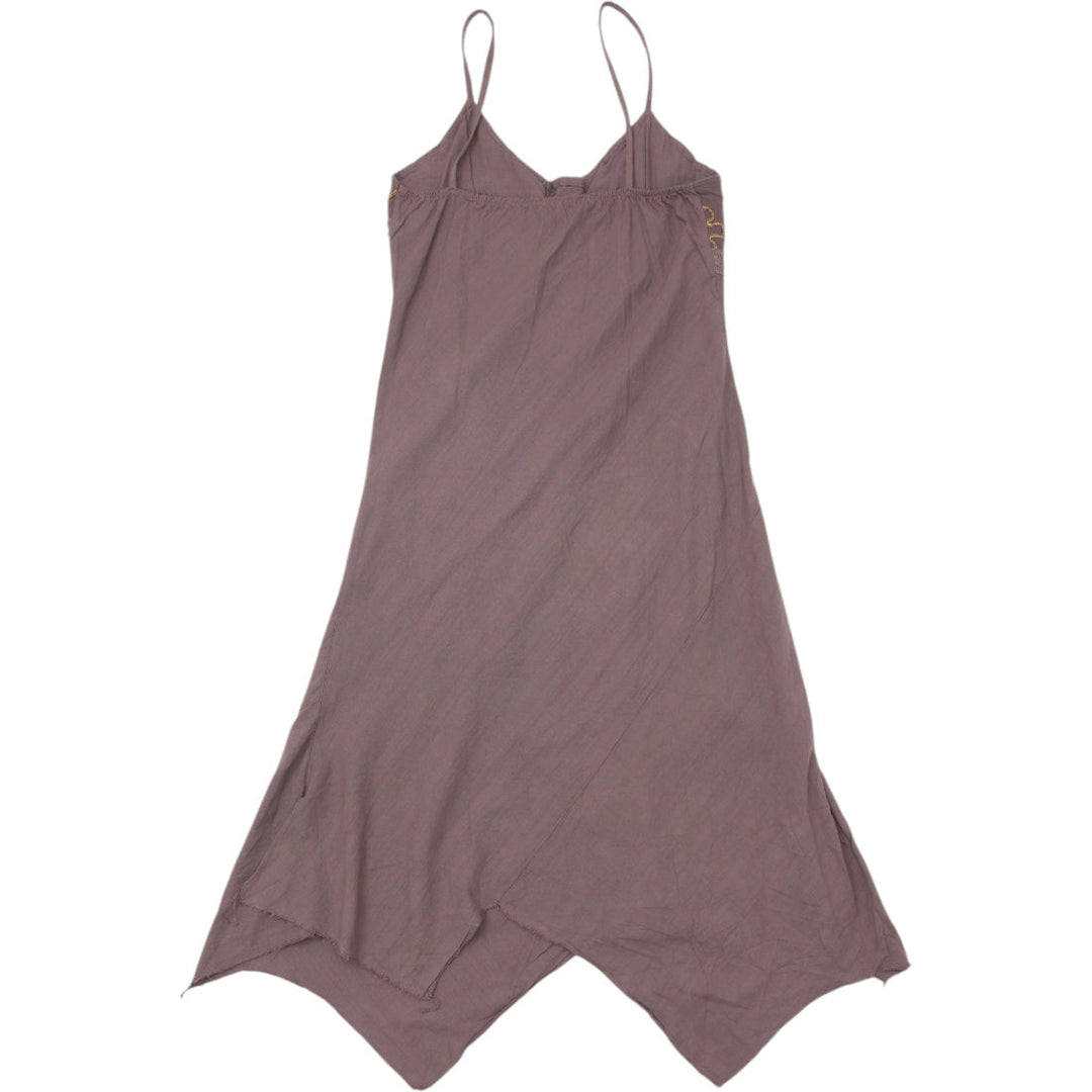 Y2K Ladies Spaghetti Strap Dress Brown Embroidered