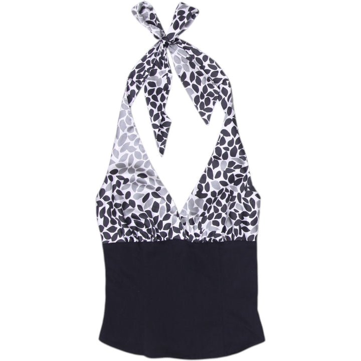 Y2K Ladies Guess Halter Top Black White Pattern