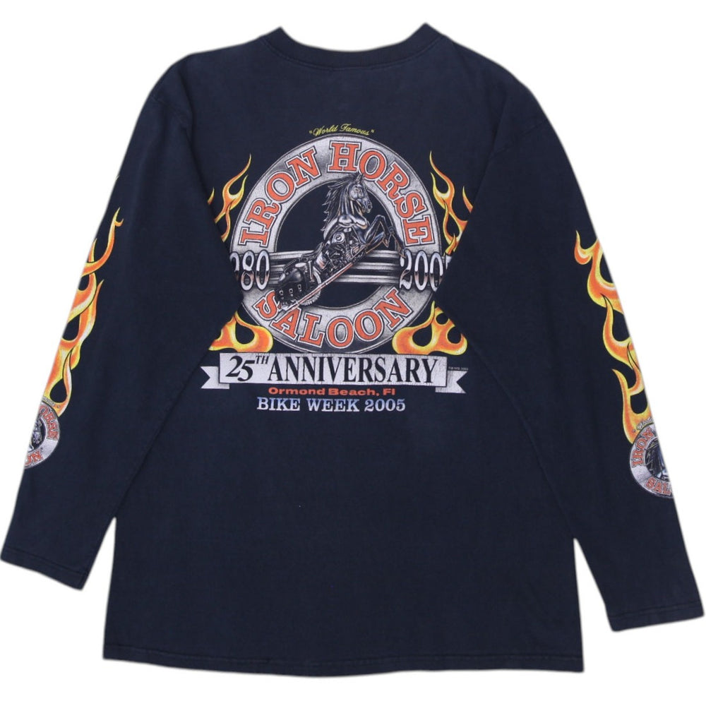 Vintage Anvil Iron Horse Saloon Black Flame Graphic T-Shirt Size M | Migration_T-Shirts - Side View | Fashion Rerun