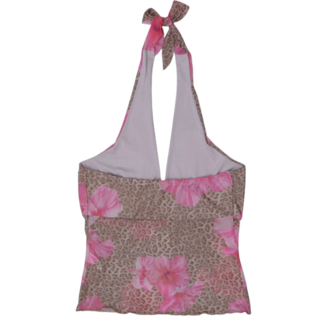 Y2K Ladies Halter Neck Top Floral Leopard Print | Migration_Y2K Tops - Side View | Fashion Rerun