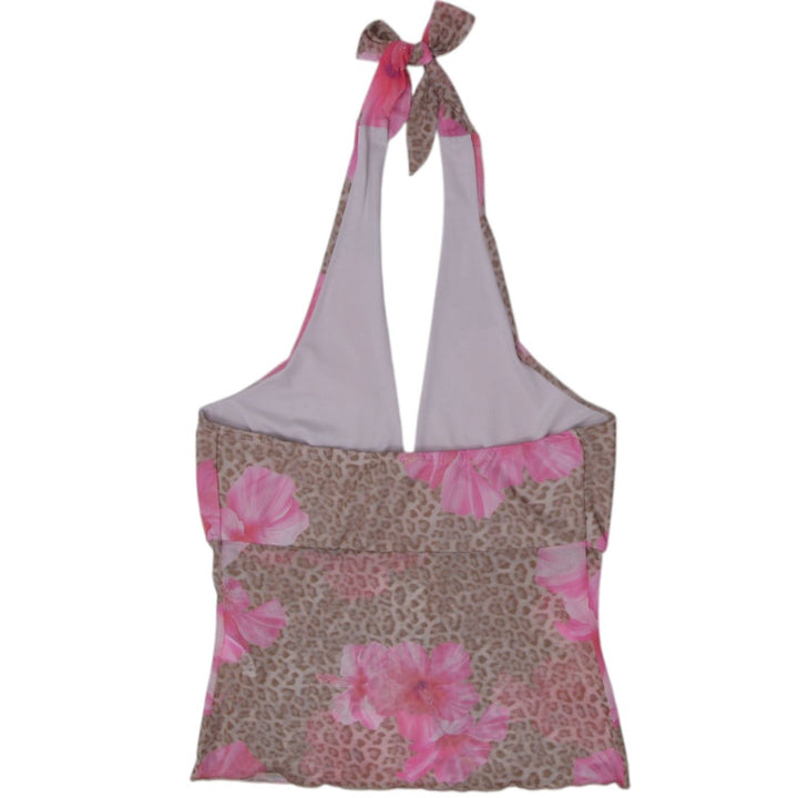 Y2K Ladies Halter Neck Top Floral Leopard Print | Migration_Y2K Tops - Side View | Fashion Rerun