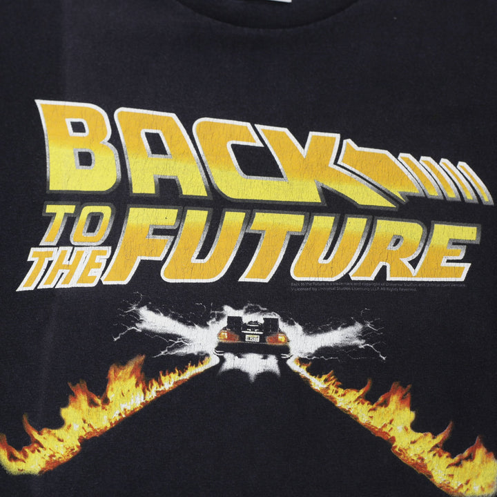 Vintage Back to the Future" Logo Flames Black Graphic T-Shirt Large