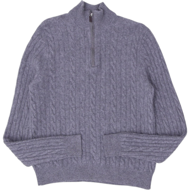 Mens Saks Fifth Avenue 100% Cashmere Quarter Zip Cable Knit Sweater