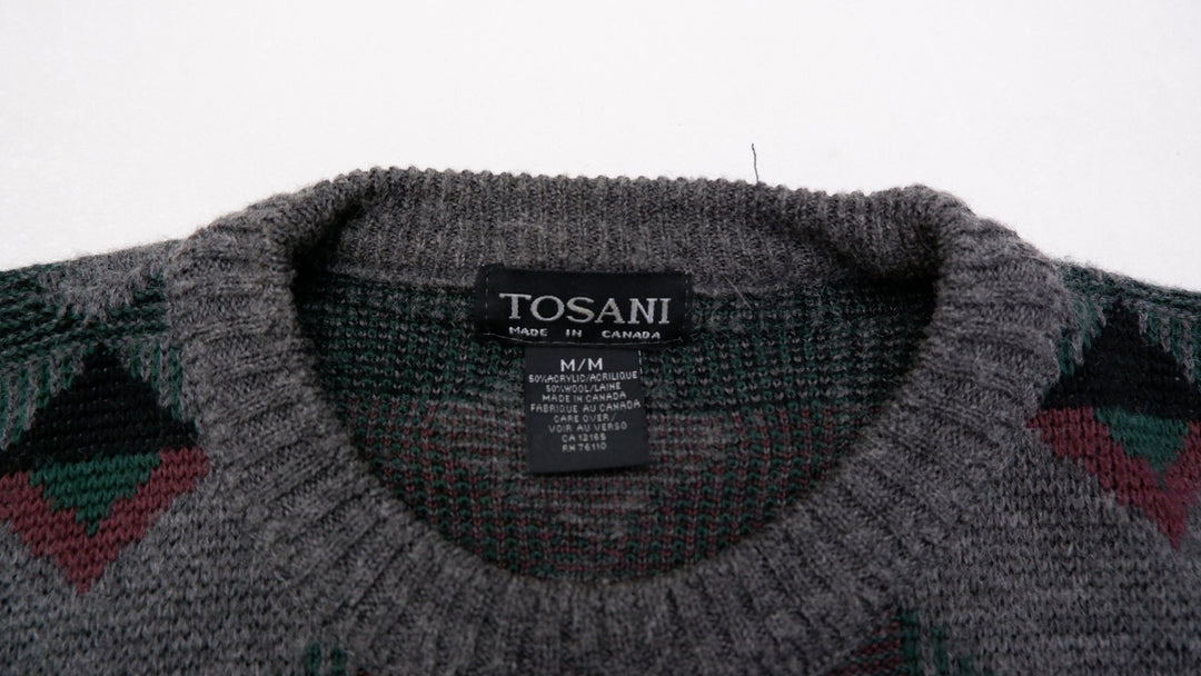 Vintage Mens Tosani Sweater Gray Geometric Wool Blend