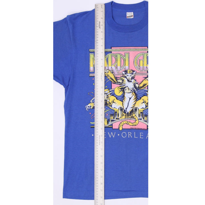Vintage 80s Mardi Gras New Orleans Cats Musical Graphic T-Shirt Royal Blue L