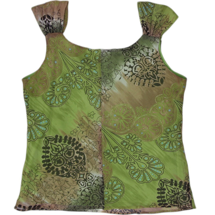 Y2K Ladies Laura Green Paisley Mandala Cowl Neck Top Size L