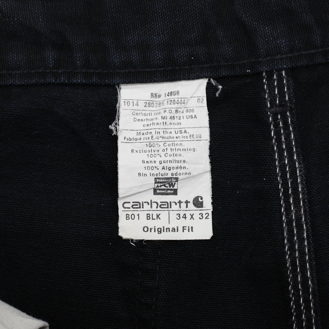 Mens Carhartt B01 Black Double Knee Pants Size 34x32