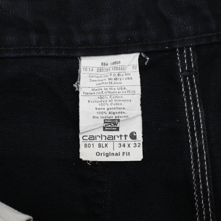 Mens Carhartt B01 Black Double Knee Pants Size 34x32