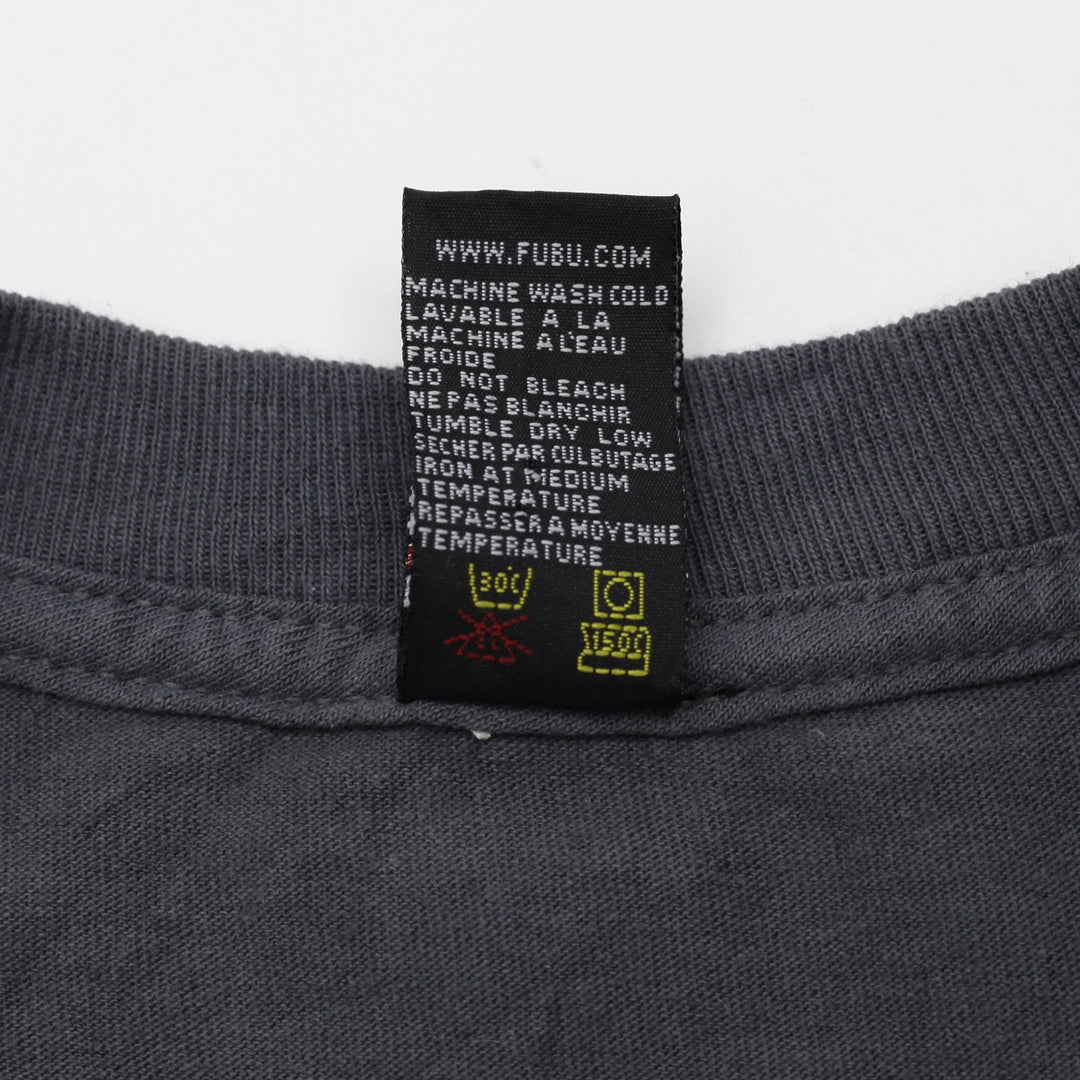 Y2K Mens FUBU T-Shirt Gray Graphic Print Crew Neck Cotton Size S