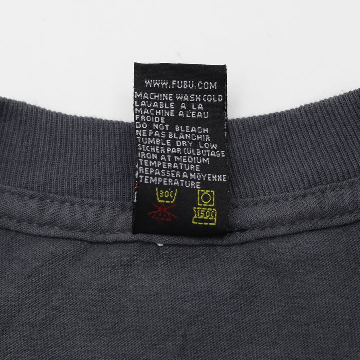 Y2K Mens FUBU T-Shirt Gray Graphic Print Crew Neck Cotton Size S