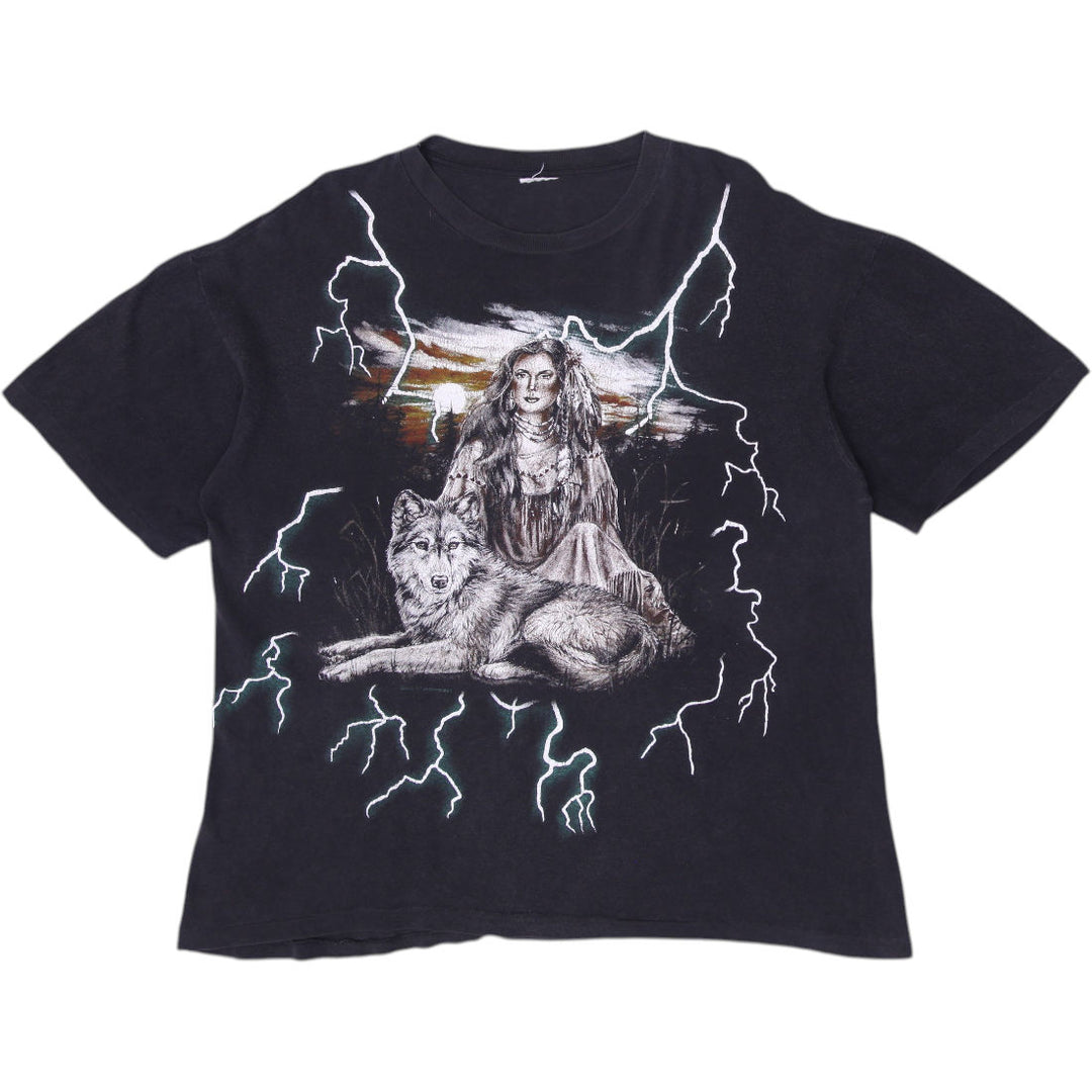 Vintage 90’s American Thunder Wolf Indian Lightning T-Shirt Size L | Migration_T-Shirts | Fashion Rerun