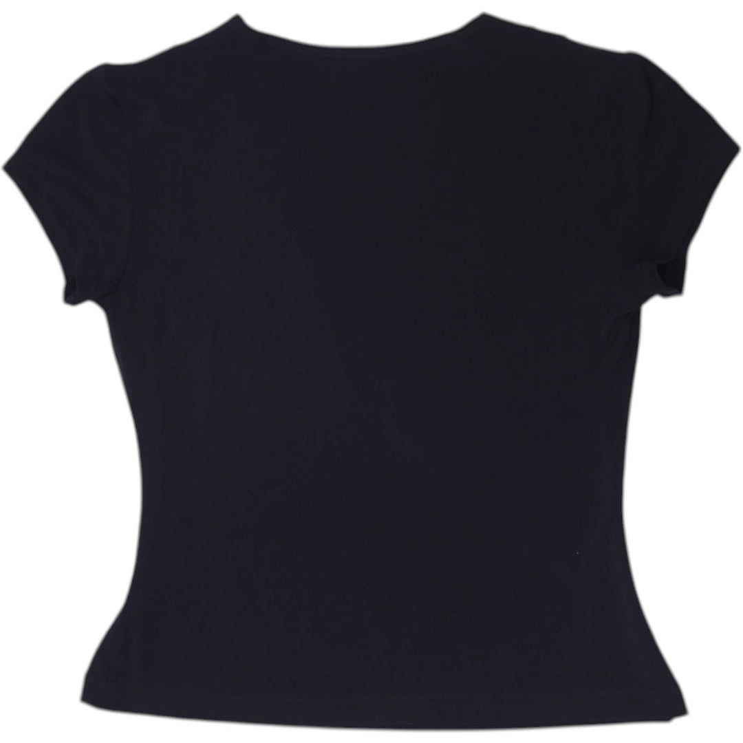 Y2K Ladies Connected Apparel Black Petite V-Neck Ruched Ring Top