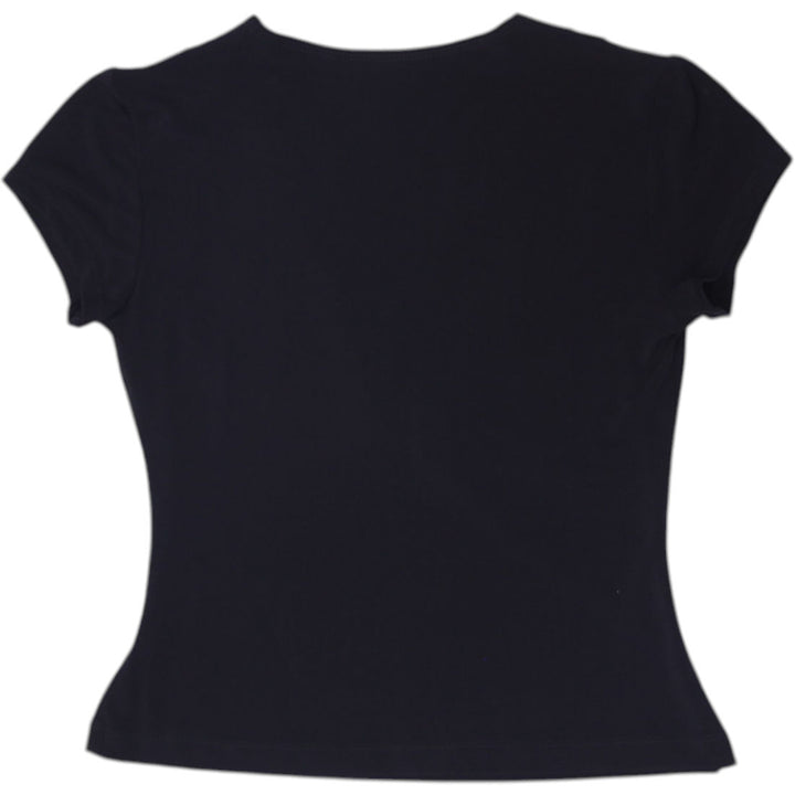 Y2K Ladies Connected Apparel Black Petite V-Neck Ruched Ring Top