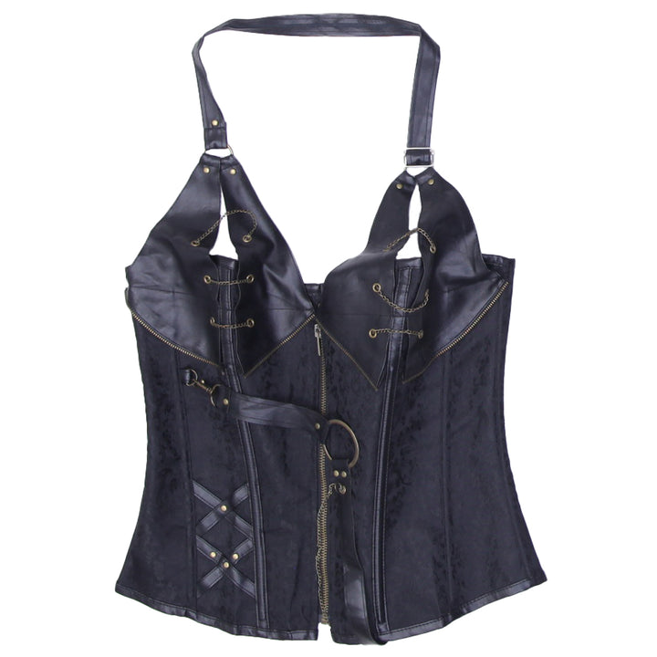 Y2K Ladies Front Zip Black Halter Corset