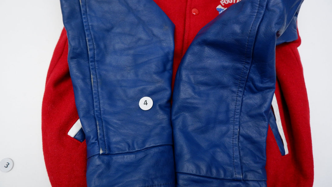 Vintage Mens Classic Varsity Jacket Red Navy Wool Leather Bisons | Migration_Jackets - View 7 | Fashion Rerun
