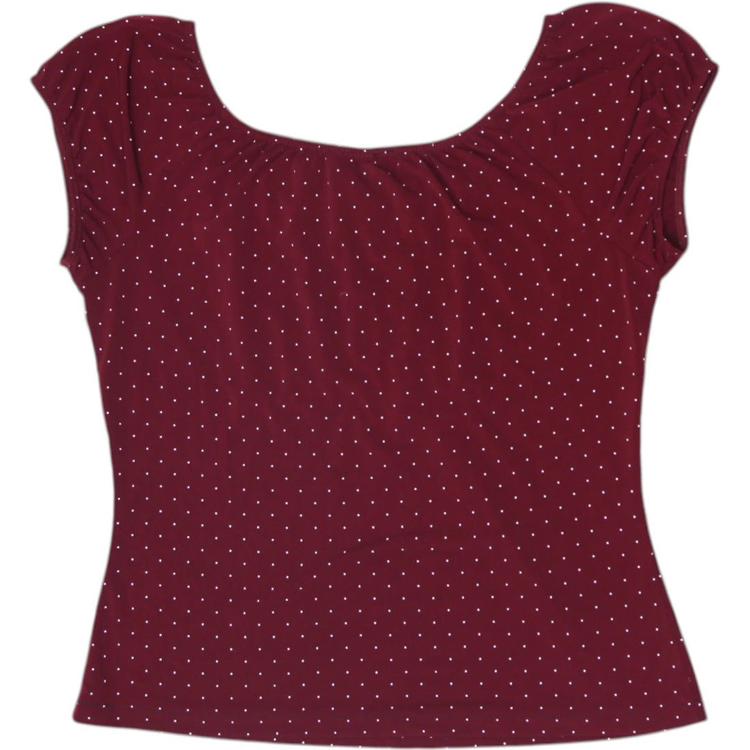 Y2K Ladies Love Tease Maroon Polka Dot Cap Sleeve Top Size M