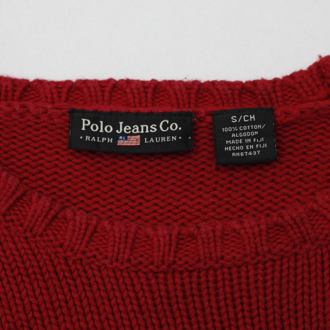Vintage Ladies Red Polo Jeans Co. Ralph Lauren American Flag Knitted Sweater