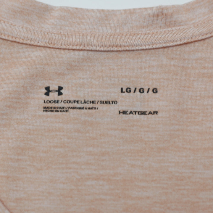 Ladies Under Armour HeatGear T-Shirt Peach Short Sleeve Logo Size L