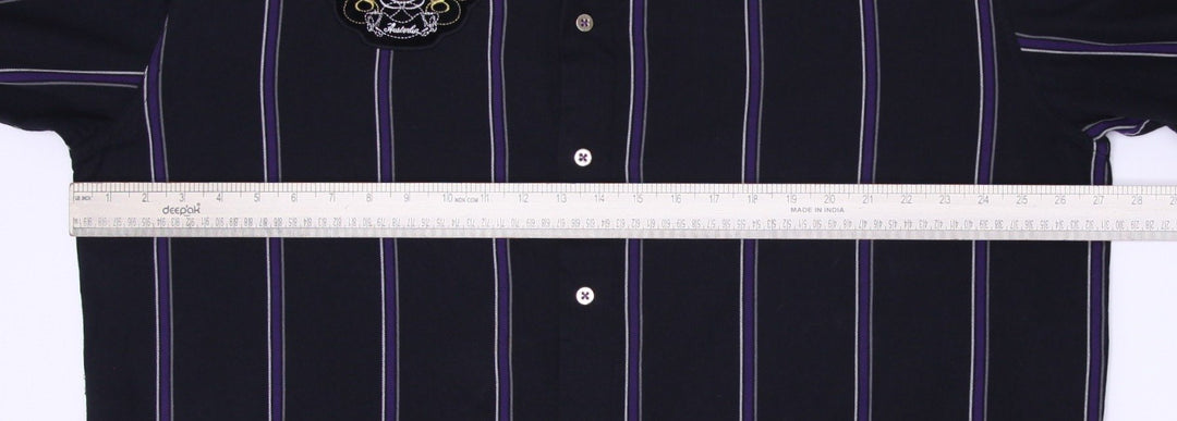 Coogi Gold Button Embroidered Crest Patch Black Purple Stripe Shirt Size XXL | Migration_Shirts - View 11 | Fashion Rerun