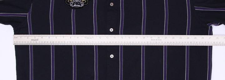 Coogi Gold Button Embroidered Crest Patch Black Purple Stripe Shirt Size XXL | Migration_Shirts - View 11 | Fashion Rerun