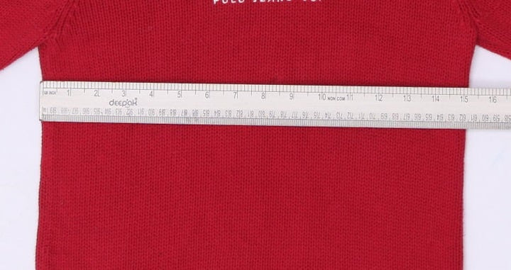 Vintage Ladies Red Polo Jeans Co. Ralph Lauren American Flag Knitted Sweater